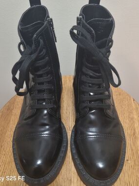 Prada Black Leather Lace-Up Combat Boots